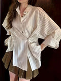 Spring/Autumn 2025 New Style Petite Striped Inner Shirt for Women, Lightly Mature Design, Loose and Languid Style Long-Sleeve Outer Jacket