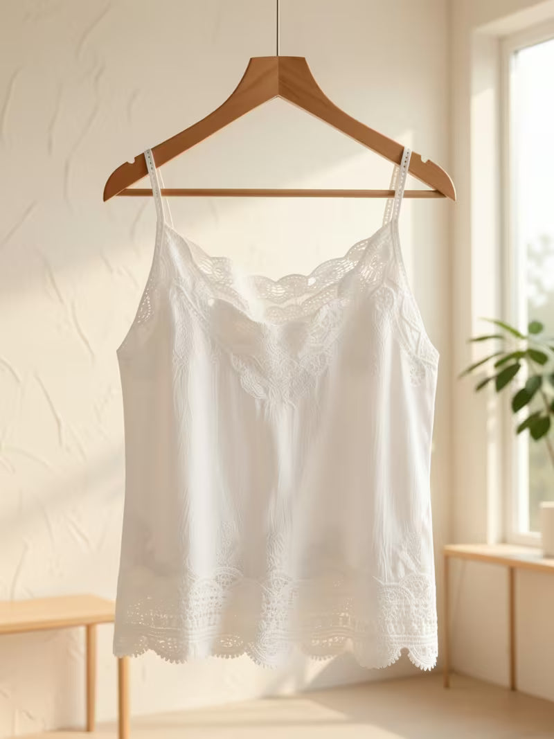 Women's Camisole, Elegant Comfortable Relaxed with Vintage Lace Pattern, Exquisite Lace Embroidery Details, Perfect for Summer Leisure