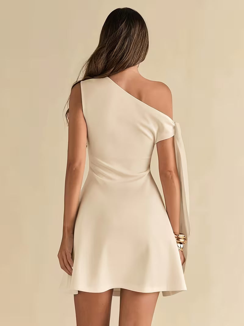 Women'S Asymmetric Lace-Up, Off-Shoulder, Slim-Fitting A-Line Mini Dress