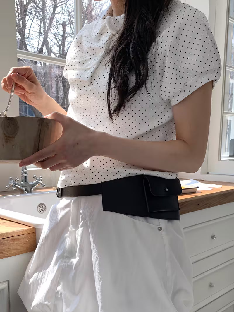 Polka Dot Doll Collar Top for Spring And Summer, Sweet And Casual, Short-Sleeved Women'S Shirt with Pleats