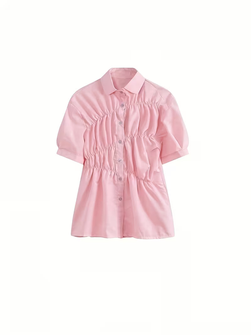 Mambo Style Polo Collar Short Sleeve Shirt Women'S Summer New Small Size French Top Tops