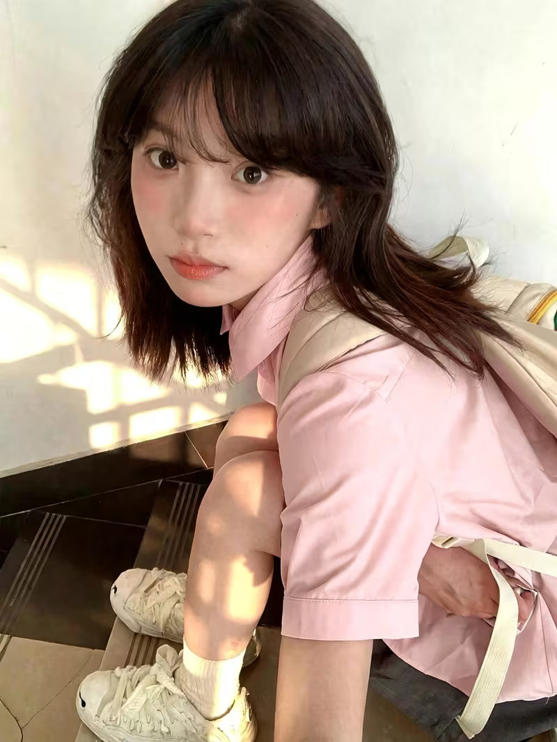 Mambo Style Polo Collar Short Sleeve Shirt Women'S Summer New Small Size French Top Tops