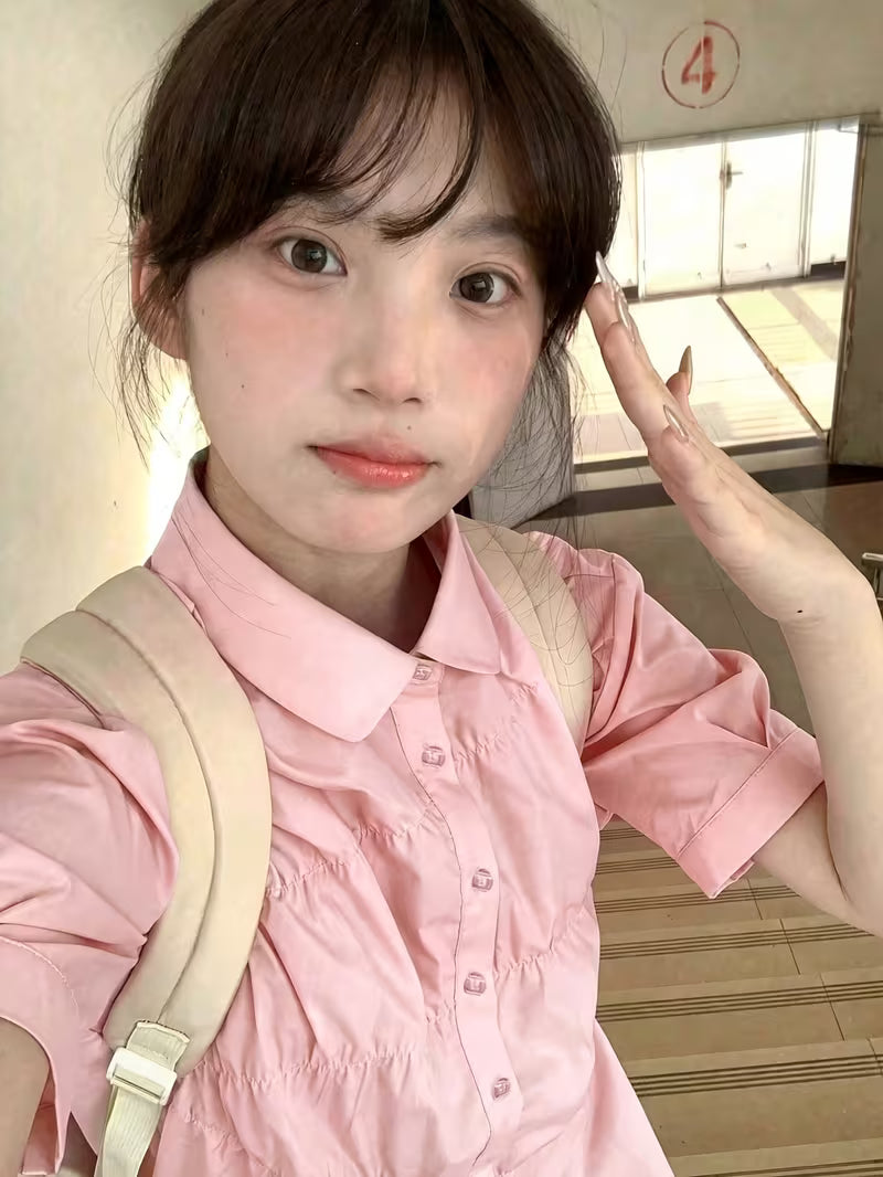 Mambo Style Polo Collar Short Sleeve Shirt Women'S Summer New Small Size French Top Tops