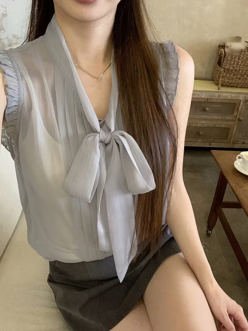 Women's New Summer Unique and Beautiful Blouse, French-Style Sleeveless Top