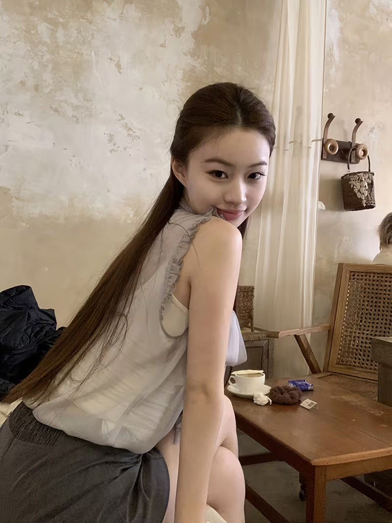 Women's New Summer Unique and Beautiful Blouse, French-Style Sleeveless Top