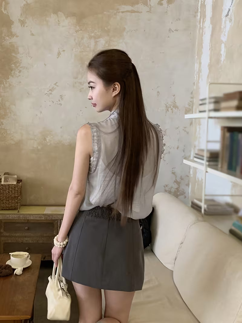 Women's New Summer Unique and Beautiful Blouse, French-Style Sleeveless Top
