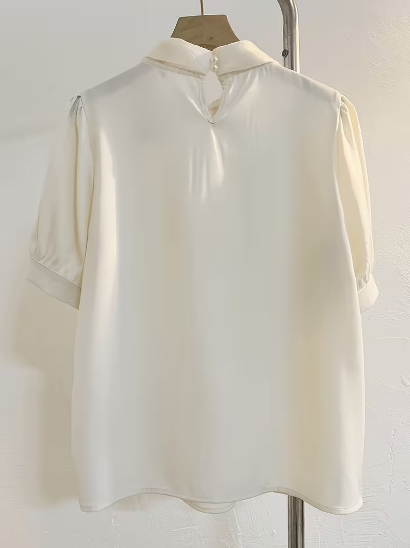 2026 Summer New Arrival French-Style Gentle Tie Bow Short Sleeve Shirt, Designer Temperament Blouse, Commuter Top
