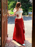 Women'S 2026 Two Piece Outfit, Off Shoulder Floral Print Crop Top And Ruffled Tiered Maxi Skirt Set for Casual Summer Wear