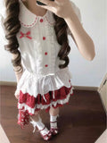 2026 Summer New Japanese Sweet Berry Print Blouse & Mini Skirt Set - Cute Bow Lace Trim Petite Outfit for Daily & Party Wear