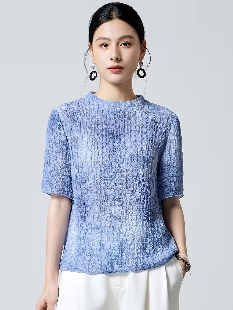Summer 3D Bubble Texture Top, Loose Fit Round Neck Versatile Mulberry Women's T-Shirt