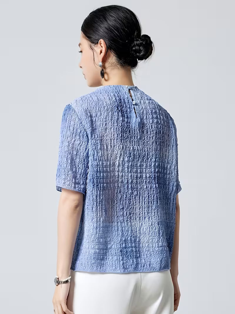 Summer 3D Bubble Texture Top, Loose Fit Round Neck Versatile Mulberry Women's T-Shirt