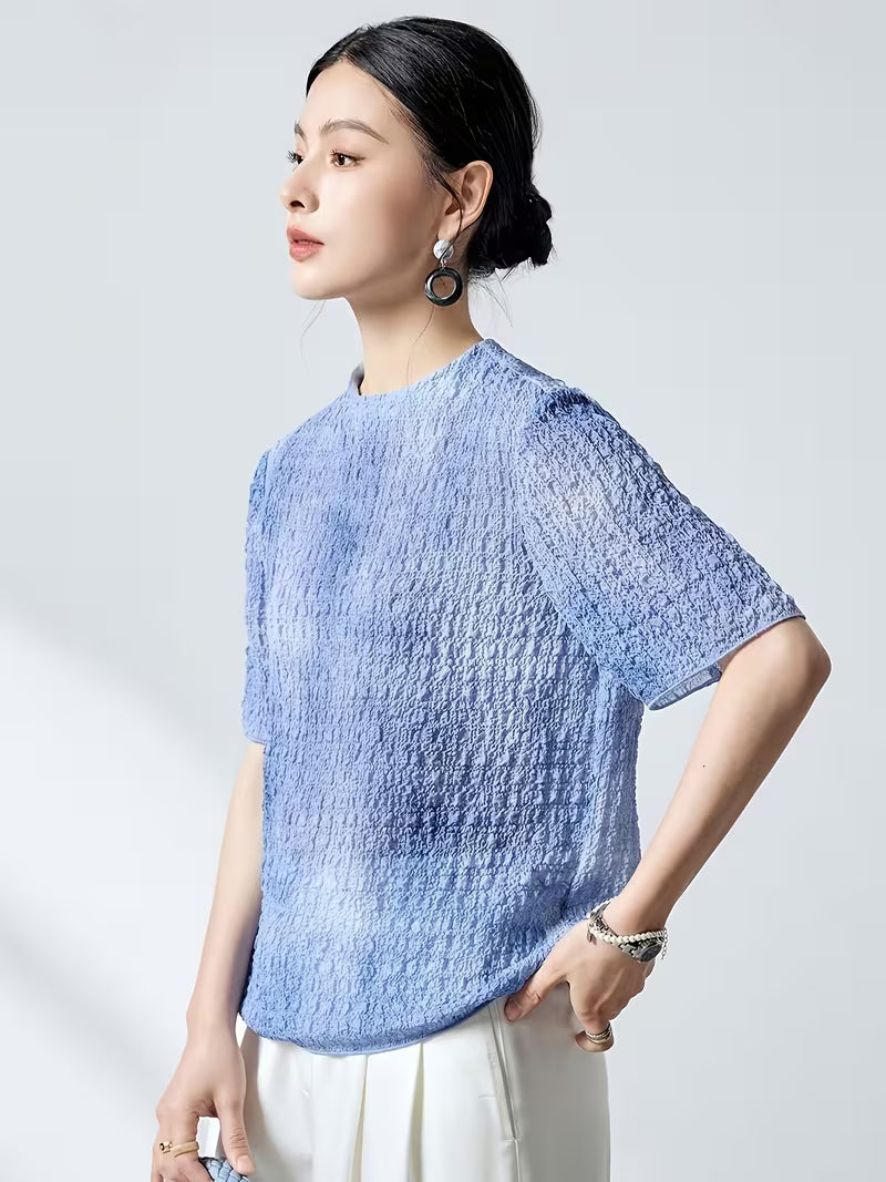 Summer 3D Bubble Texture Top, Loose Fit Round Neck Versatile Mulberry Women's T-Shirt