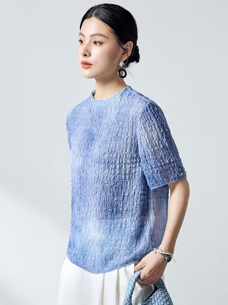 Summer 3D Bubble Texture Top, Loose Fit Round Neck Versatile Mulberry Women's T-Shirt
