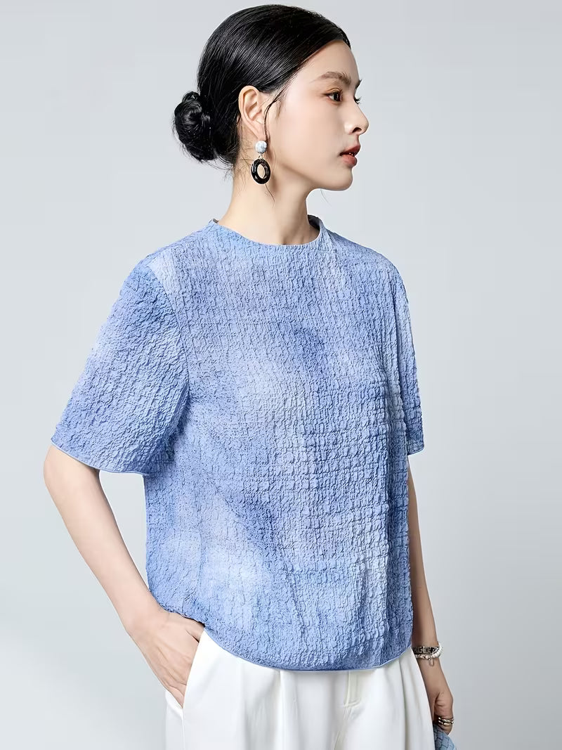 Summer 3D Bubble Texture Top, Loose Fit Round Neck Versatile Mulberry Women's T-Shirt