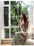 Summer French Swing-neck Suspender Dress, Printed High-waisted Hip-wrapped Fishtail Dress, Long Women's Dress with Drape Temperament
