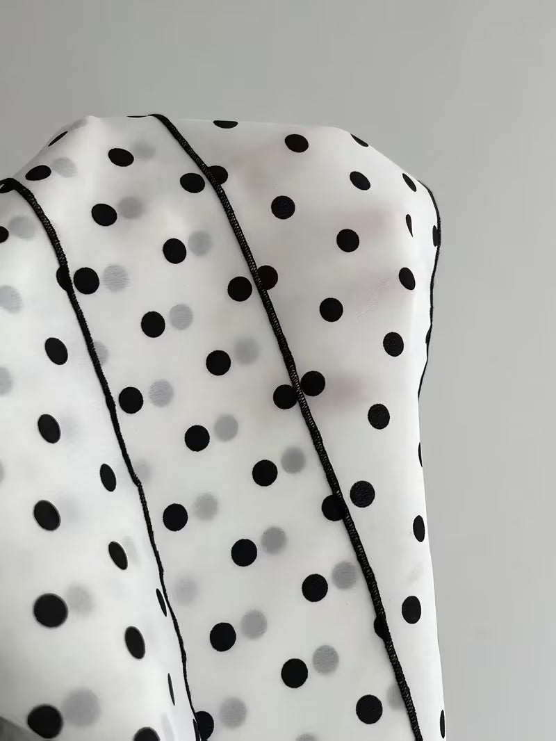 French-Style Vintage Lace Patchwork Color-Block Bow Polka Dot Camisole Top, Sweet, Youthful, Stylish,, Vacation-Ready, High-End Women's Apparel
