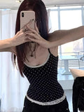 Polka Dot Suspender Vest Niche Lace Patchwork Slim Short Sleeveless Top