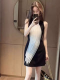 French-Style, Unique, Sleeveless Black Dress for Women - a Stunning Cinched-Waist Mini Dress Perfect for Early Summer