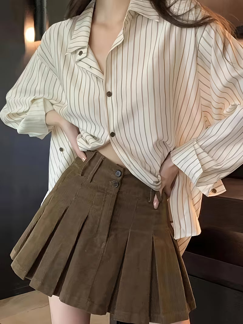 Spring/Autumn 2025 New Style Petite Striped Inner Shirt for Women, Lightly Mature Design, Loose and Languid Style Long-Sleeve Outer Jacket