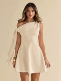 Women'S Asymmetric Lace-Up, Off-Shoulder, Slim-Fitting A-Line Mini Dress