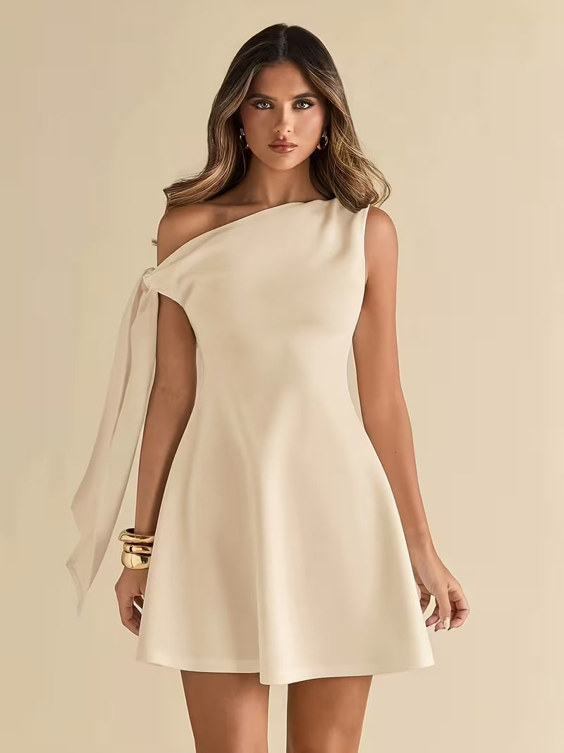 Women'S Asymmetric Lace-Up, Off-Shoulder, Slim-Fitting A-Line Mini Dress