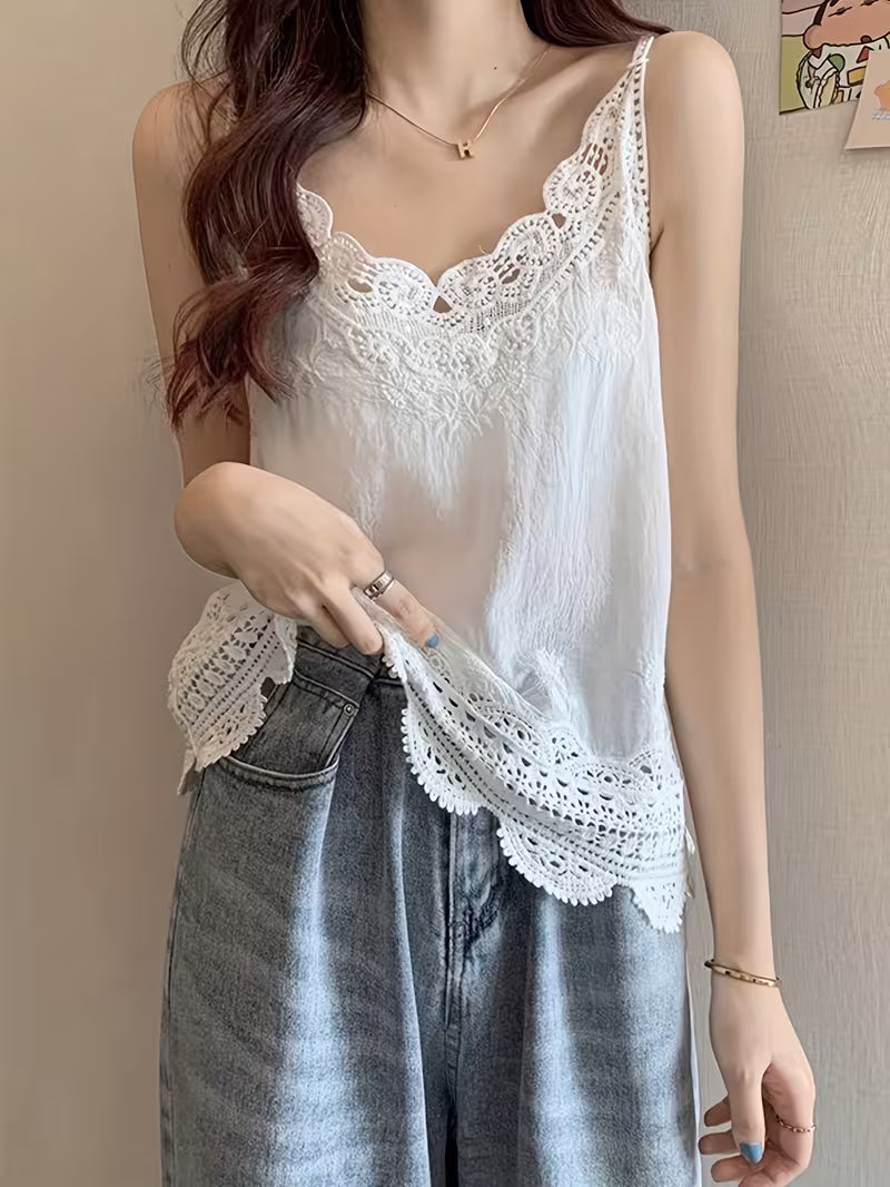 Women's Camisole, Elegant Comfortable Relaxed with Vintage Lace Pattern, Exquisite Lace Embroidery Details, Perfect for Summer Leisure