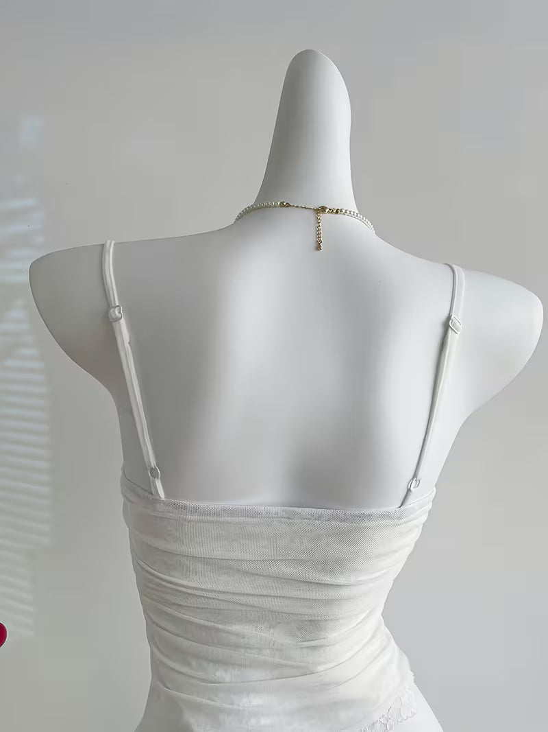 Women's Summer Lace Asymmetric Hem Cute, Delicate, Elegant, and Sexy Y2K Style Camisole Tank Top