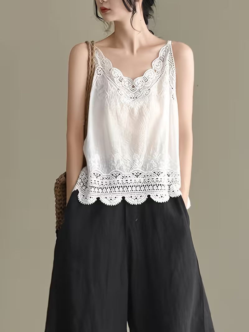 Women's Camisole, Elegant Comfortable Relaxed with Vintage Lace Pattern, Exquisite Lace Embroidery Details, Perfect for Summer Leisure