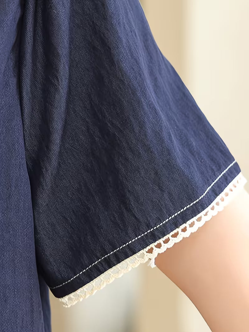 Elegant and Stylish Summer Denim Outfit for Mothers, Middle-aged Women's Summer Short-sleeve Top, Fashionable and Elegant 2pcs Set
