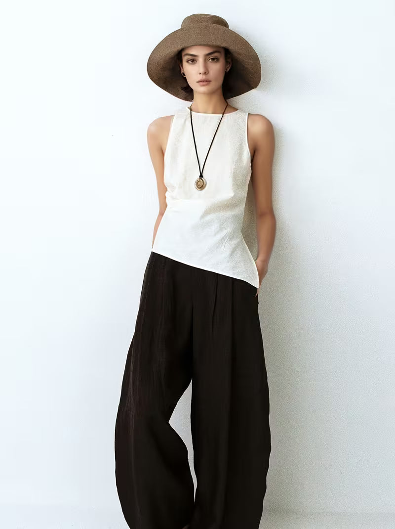 New Summer 2026 Women's Fashion Tank Top with Asymmetrical Hem and Pleated Design