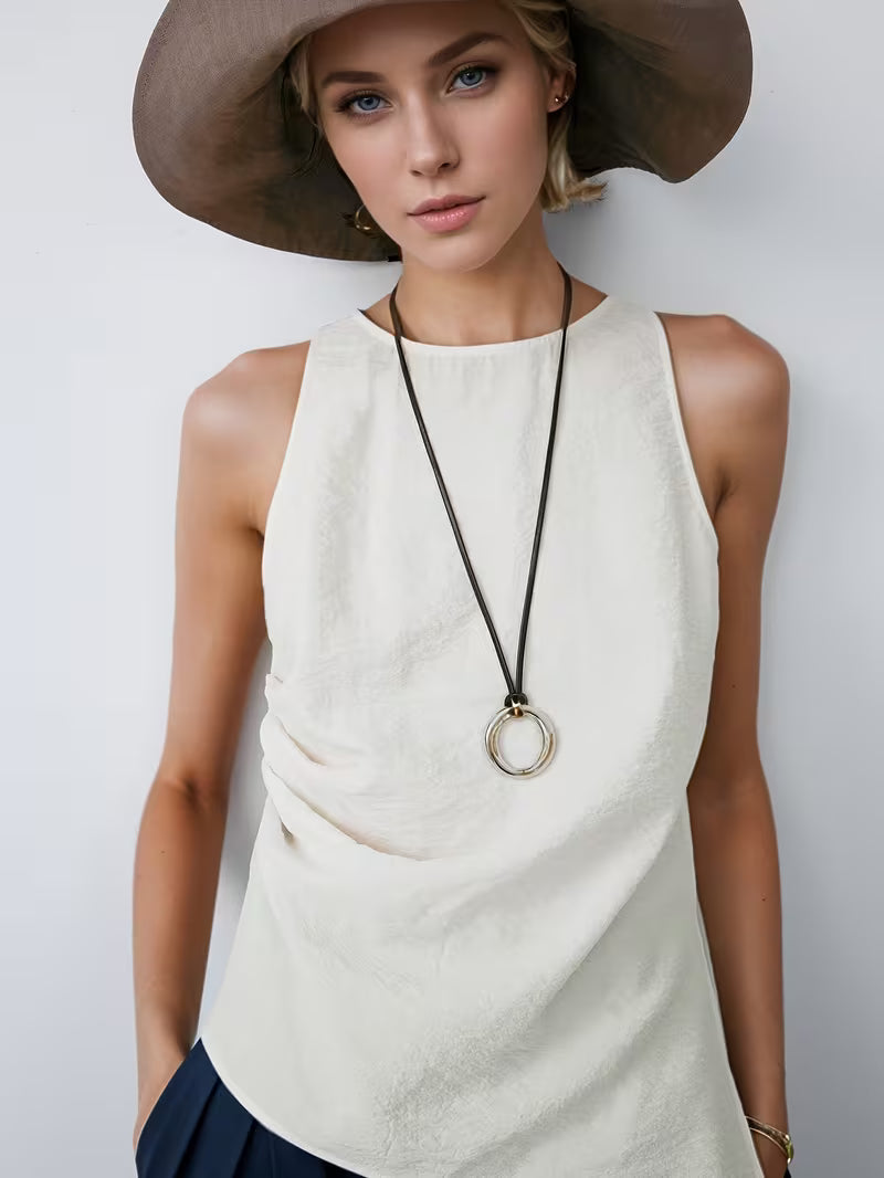 New Summer 2026 Women's Fashion Tank Top with Asymmetrical Hem and Pleated Design