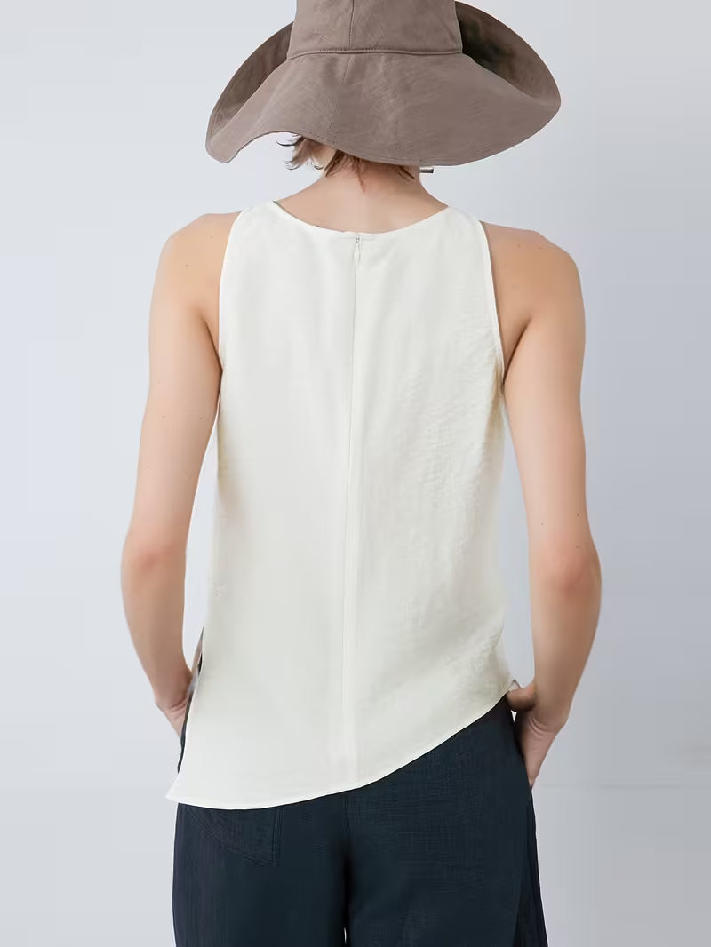 New Summer 2026 Women's Fashion Tank Top with Asymmetrical Hem and Pleated Design