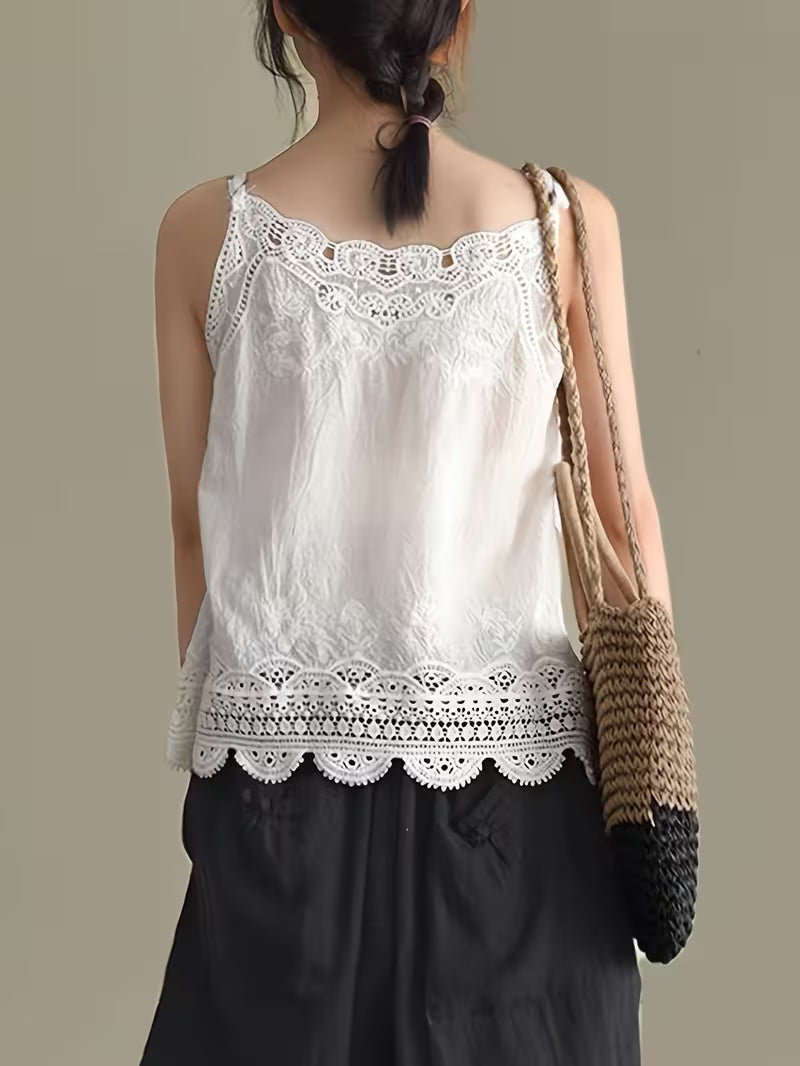 Women's Camisole, Elegant Comfortable Relaxed with Vintage Lace Pattern, Exquisite Lace Embroidery Details, Perfect for Summer Leisure