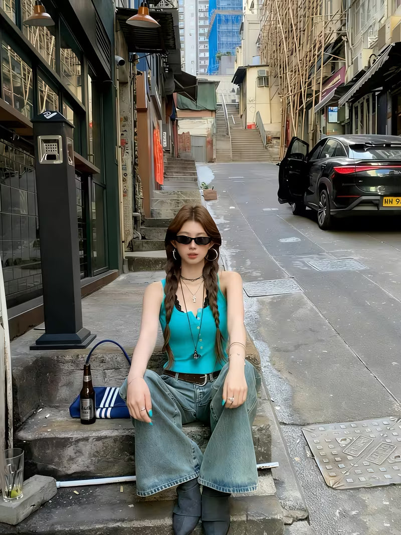 In-Stock Korean Unique Sleeveless Cami Top Women'S Summer Thin Breathable Versatile Spicy Top Trendy Outing Sexy Fashion Outfit Body-Hugging Comfortable Inner Wear Sleeveless Blouse