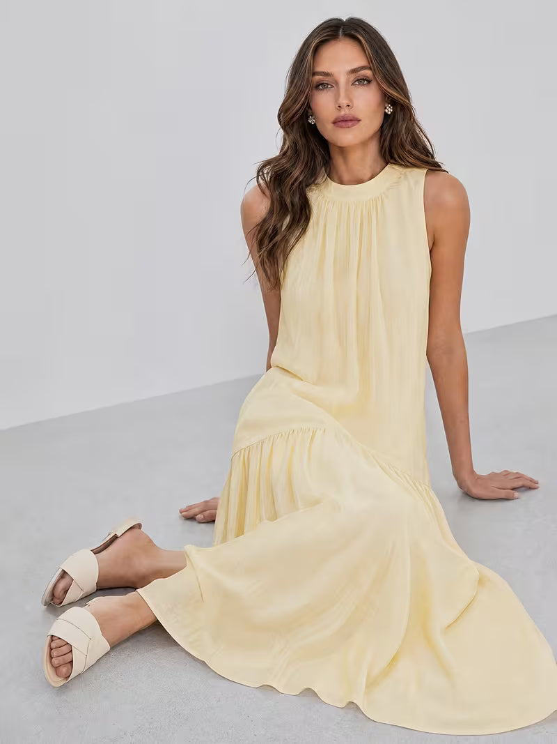 Temperament Elegant Spring Summer Women'S New Round Neck Sleeveless Relaxed Style Front And Back Two-Way Wear Literary Fresh Commute Free Dress