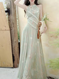 New Fashion Elegant Temperament Vacation Style Lace Striped Decorative Off-The-Shoulder Waist-Cinching Dress, Women'S Long Dress