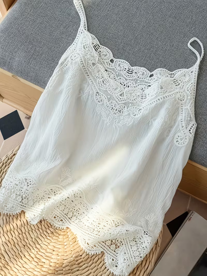 Women's Camisole, Elegant Comfortable Relaxed with Vintage Lace Pattern, Exquisite Lace Embroidery Details, Perfect for Summer Leisure