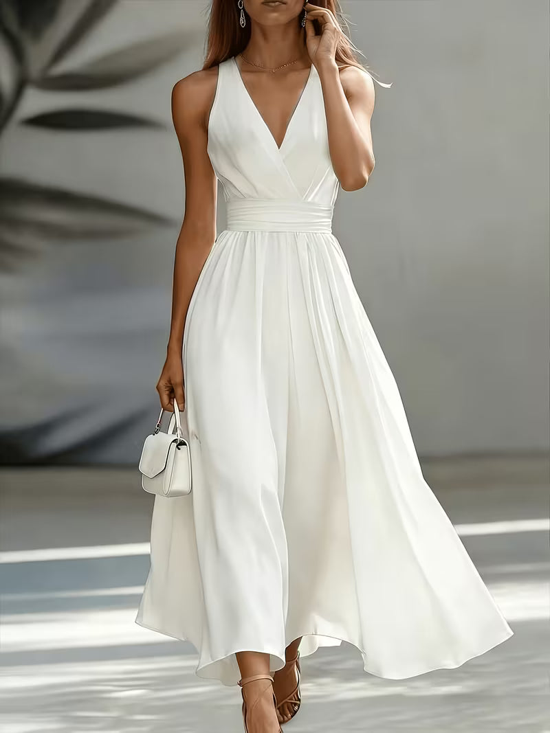Our New Waist-Cinching Elegant French-Style Vintage Workwear Sleeveless Vacation Dress, an Elegant A-Line Midi Dress, Is Specially Designed