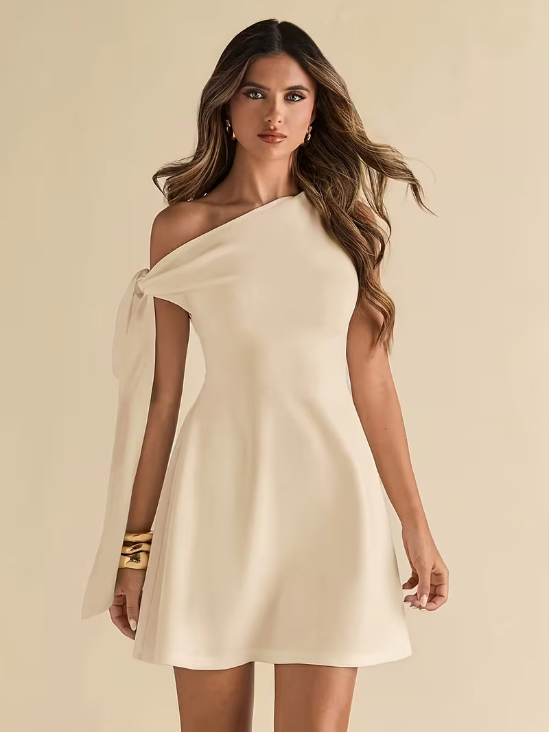 Women'S Asymmetric Lace-Up, Off-Shoulder, Slim-Fitting A-Line Mini Dress