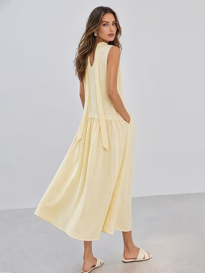 Temperament Elegant Spring Summer Women'S New Round Neck Sleeveless Relaxed Style Front And Back Two-Way Wear Literary Fresh Commute Free Dress
