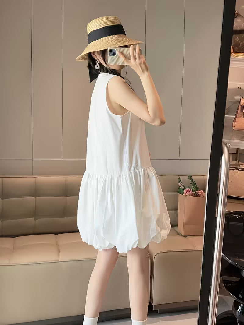 French Sleeveless White Vest Dress Women'S Summer 2025 New Petite Gentle Temperament Flounce Short Skirt