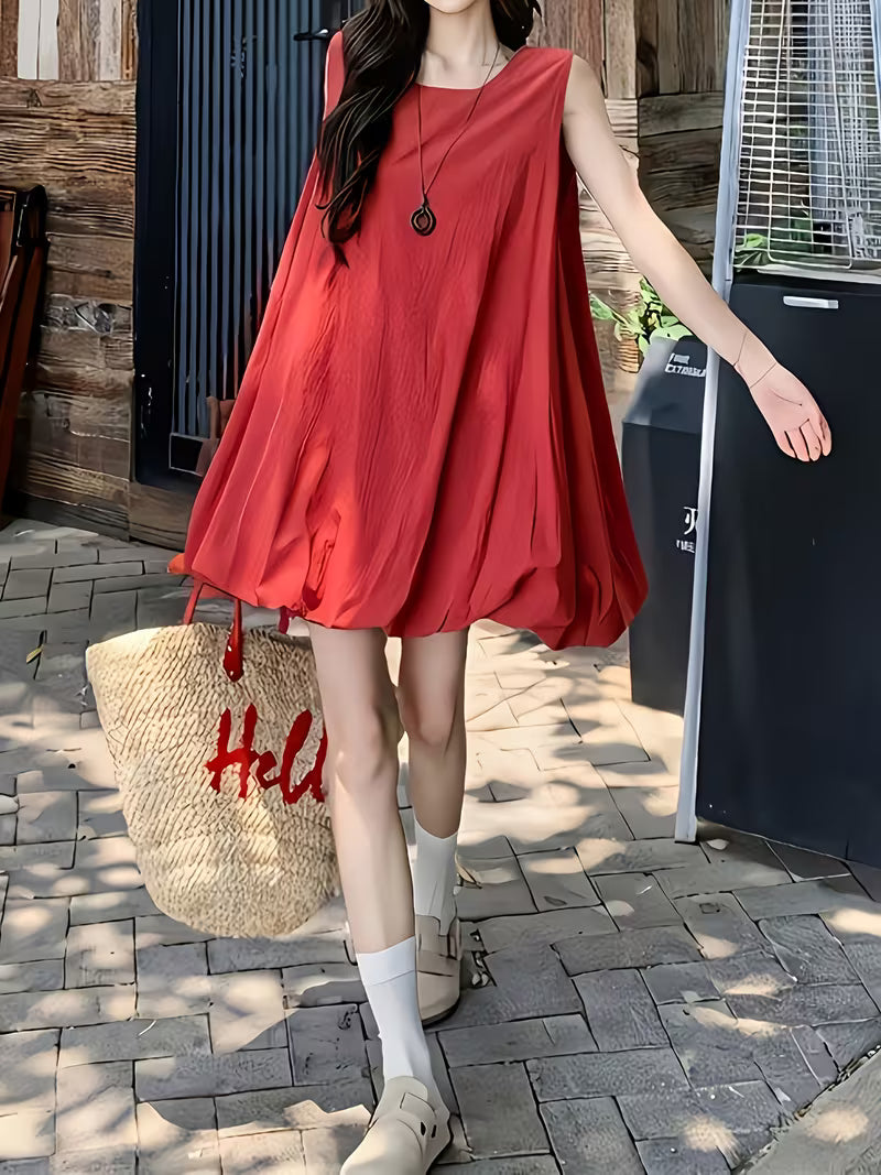 French-Style Classic Elegant Red Vest Dress for Women, 2026 New Summer Sleeveless Petal Skirt for Petite Figures