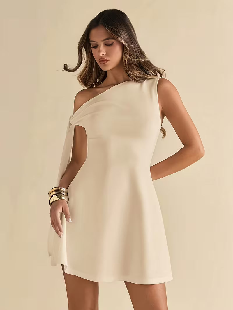 Women'S Asymmetric Lace-Up, Off-Shoulder, Slim-Fitting A-Line Mini Dress