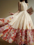 Elegant And Sophisticated Style, New Loose-Fitting, Beach Vacation Tie Waist Printed Dress