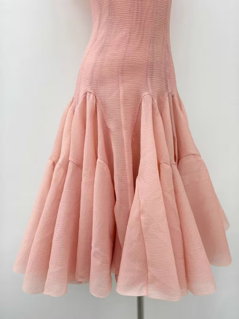 Women' High Waist Sleeveless Off-Shoulder Dress - Solid Ruffle Midi Length Asymmetrical Dress Suitable for Office, Commute & Casual Wear
